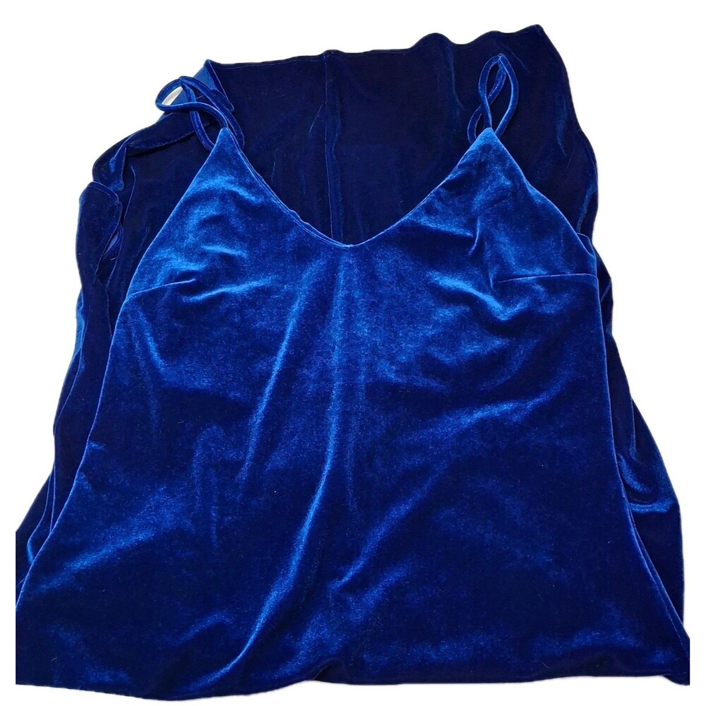 NSR Size L Cobalt Blue Velvet High Low Spaghetti Strap Dress V Neck